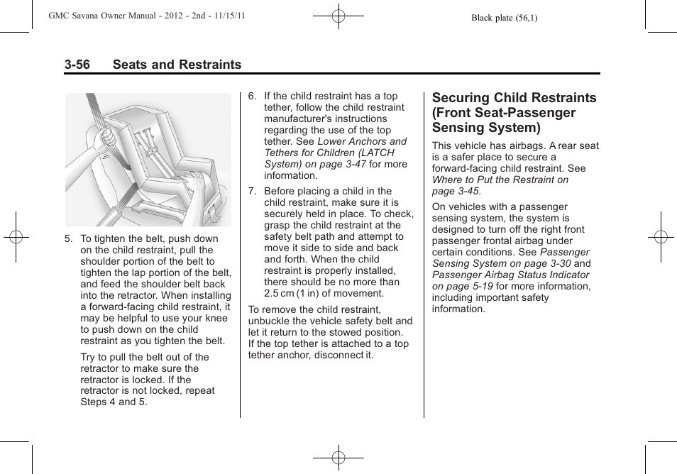 Child restraints, Front seat-passenger sensing system) -56 | GMC 2012 Savana User Manual | Page 104 / 424