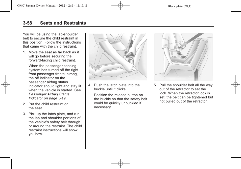 58 seats and restraints | GMC 2012 Savana User Manual | Page 106 / 424