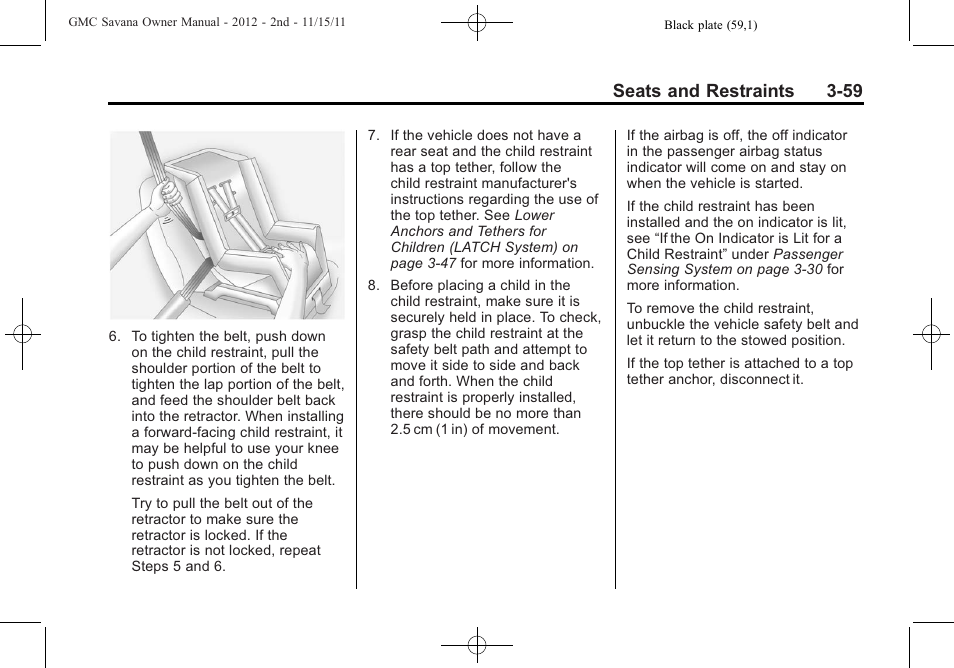 Seats and restraints 3-59 | GMC 2012 Savana User Manual | Page 107 / 424