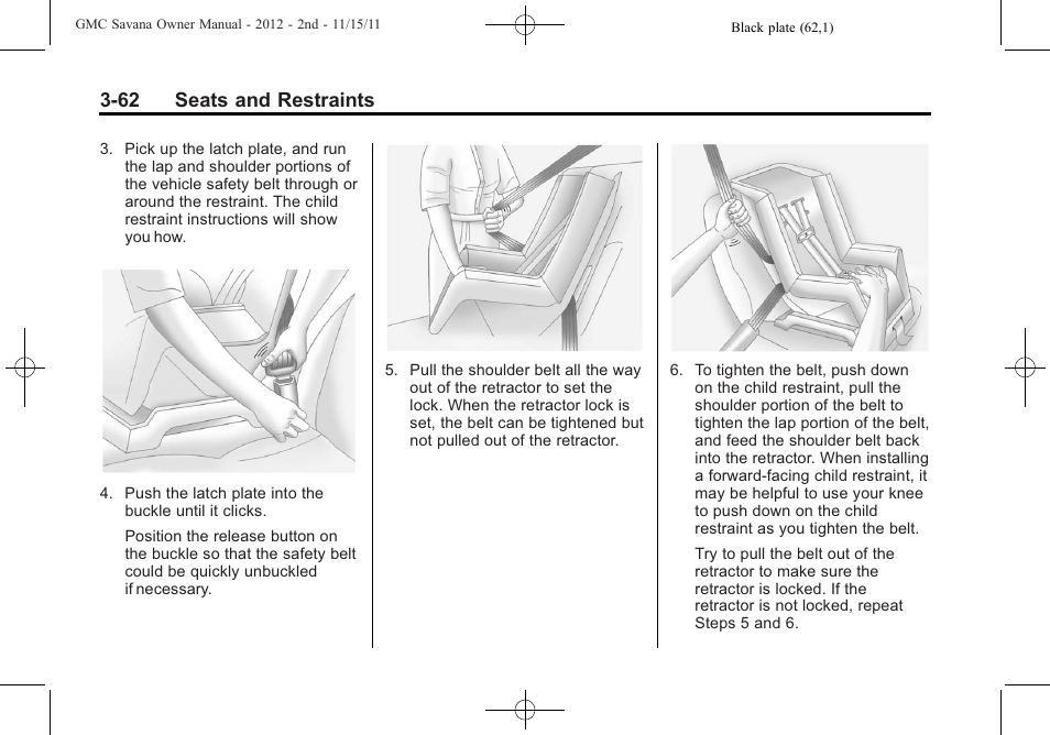 62 seats and restraints | GMC 2012 Savana User Manual | Page 110 / 424