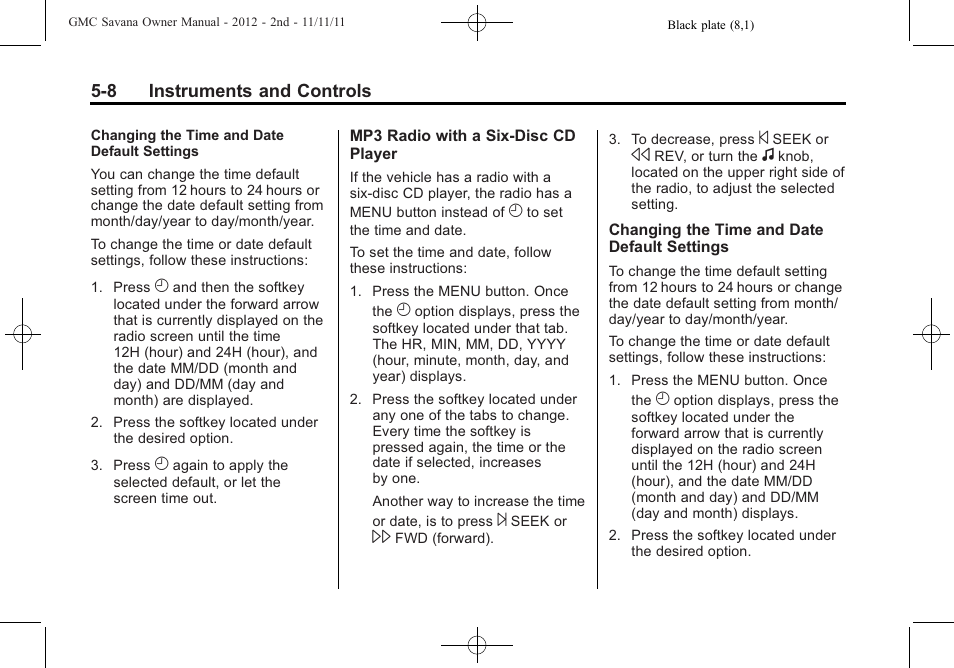 GMC 2012 Savana User Manual | Page 122 / 424