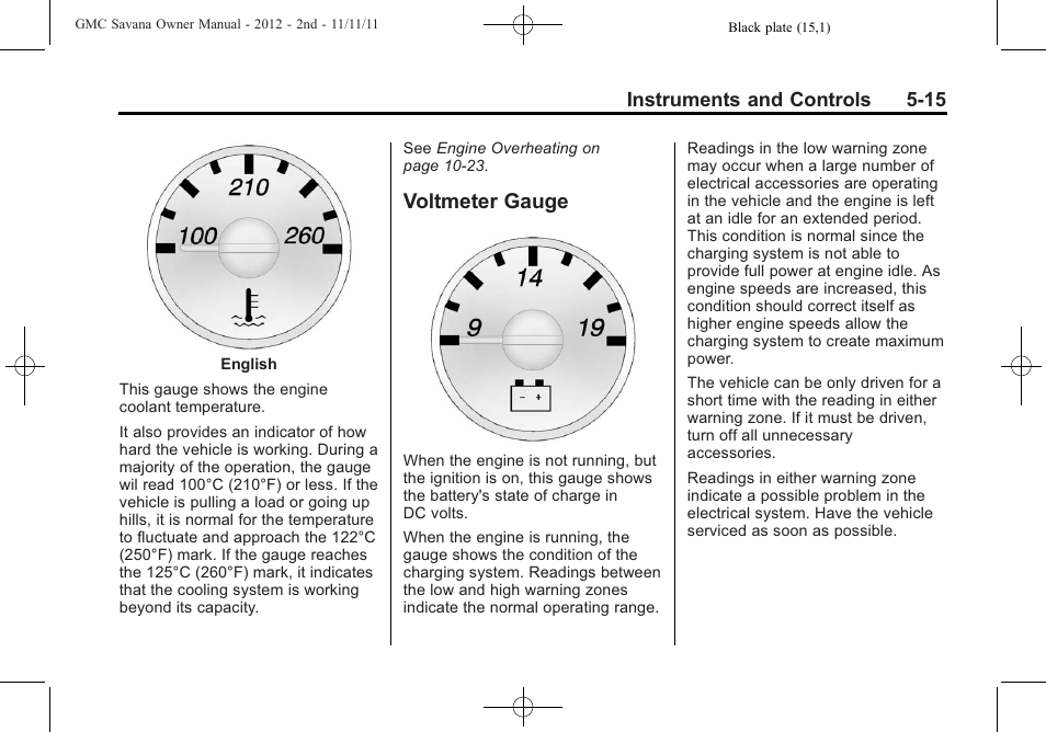 Voltmeter gauge, Voltmeter gauge -15 | GMC 2012 Savana User Manual | Page 129 / 424