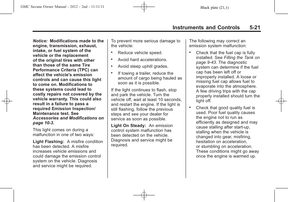 Instruments and controls 5-21 | GMC 2012 Savana User Manual | Page 135 / 424