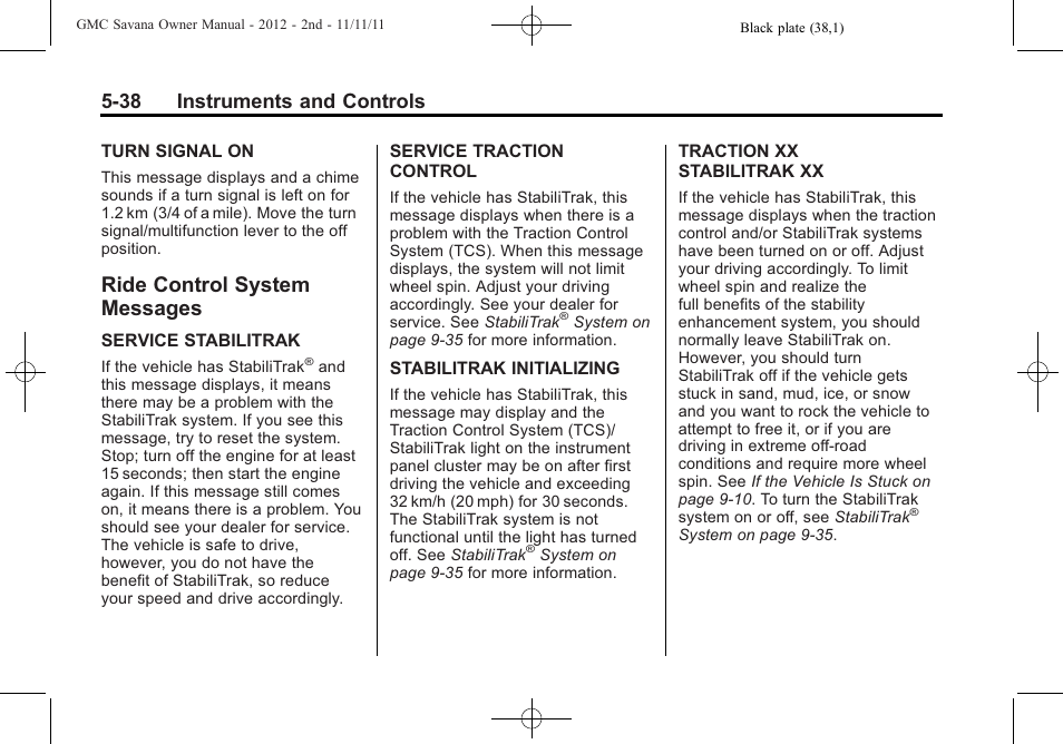 Ride control system messages, Ride control system, Messages -38 | 38 instruments and controls | GMC 2012 Savana User Manual | Page 152 / 424