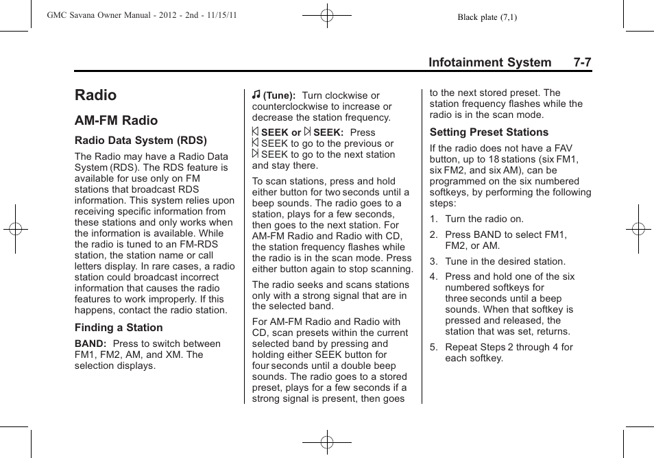 Radio, Am-fm radio, Radio -7 | Electrical system, Am-fm radio -7 | GMC 2012 Savana User Manual | Page 177 / 424