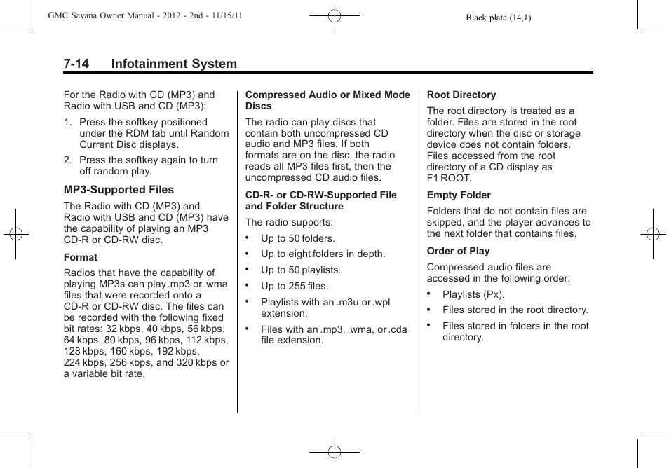 14 infotainment system | GMC 2012 Savana User Manual | Page 184 / 424