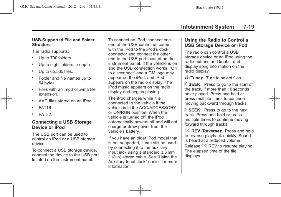 Infotainment system 7-19 | GMC 2012 Savana User Manual | Page 189 / 424