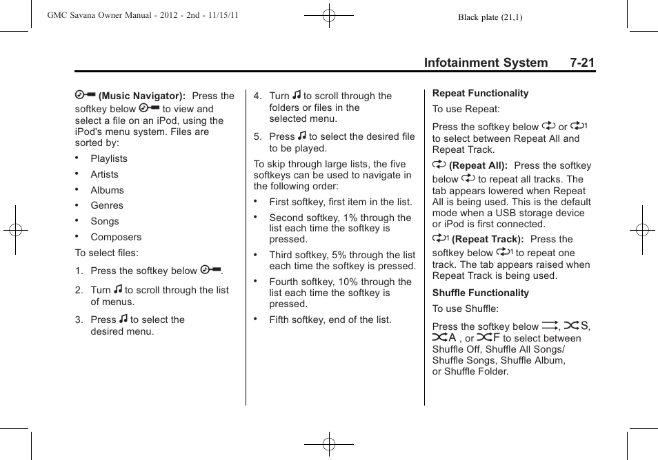 Infotainment system 7-21 | GMC 2012 Savana User Manual | Page 191 / 424