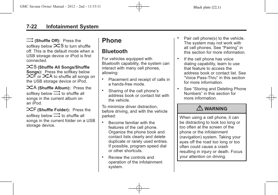 Phone, Bluetooth, Phone -22 | Jump starting -84, Bluetooth -22 | GMC 2012 Savana User Manual | Page 192 / 424