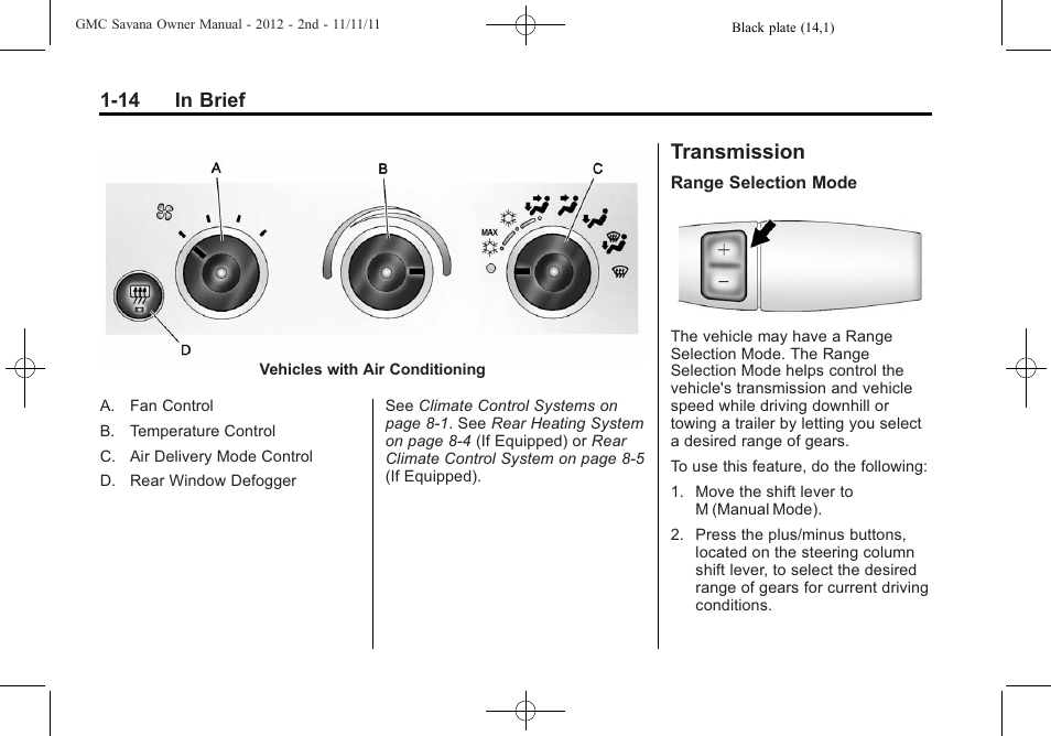 Transmission, Transmission -14 | GMC 2012 Savana User Manual | Page 20 / 424