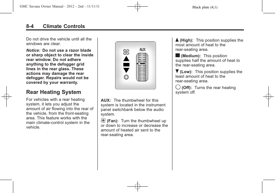 Rear heating system, Rear heating system -4 | GMC 2012 Savana User Manual | Page 204 / 424