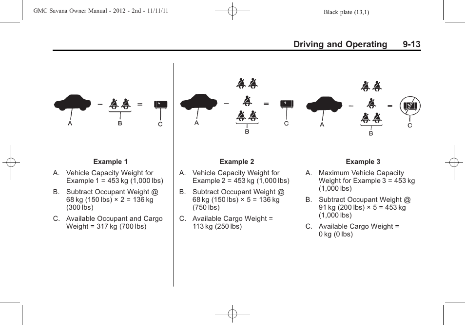 Driving and operating 9-13 | GMC 2012 Savana User Manual | Page 221 / 424