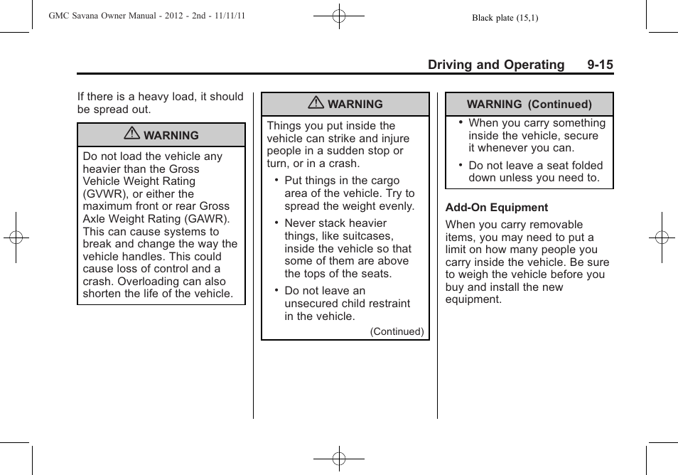 GMC 2012 Savana User Manual | Page 223 / 424