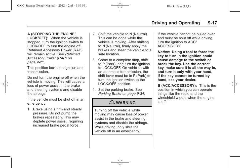 GMC 2012 Savana User Manual | Page 225 / 424