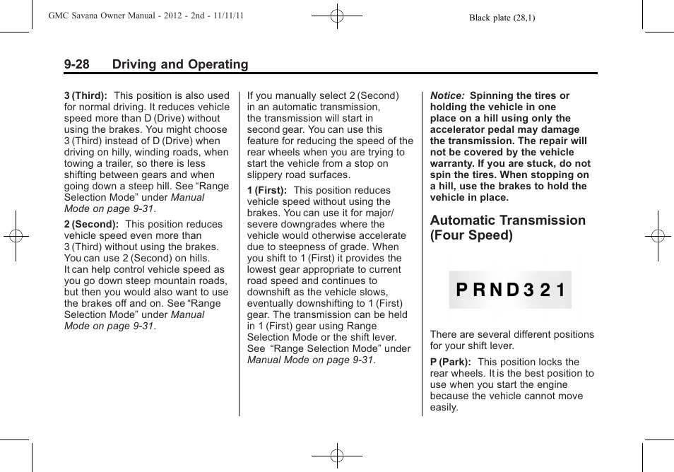 Automatic transmission (four speed), Automatic transmission, Four speed) -28 | GMC 2012 Savana User Manual | Page 236 / 424