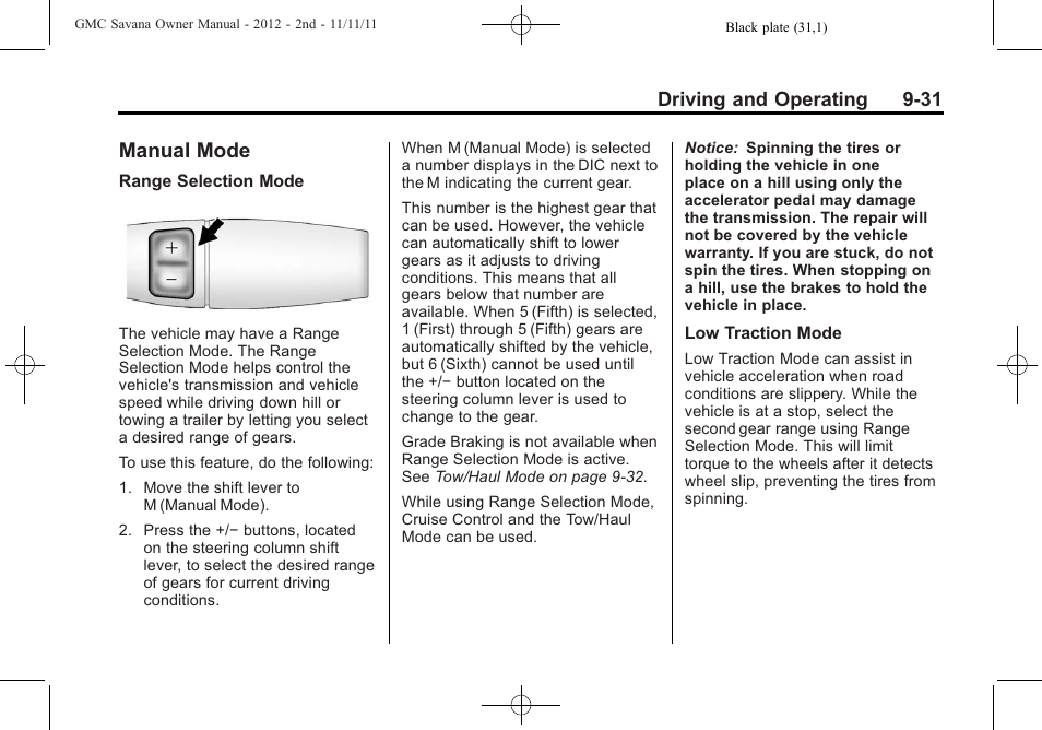 Manual mode, Manual mode -31, Filling | GMC 2012 Savana User Manual | Page 239 / 424