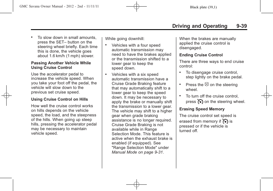 Driving and operating 9-39 | GMC 2012 Savana User Manual | Page 247 / 424