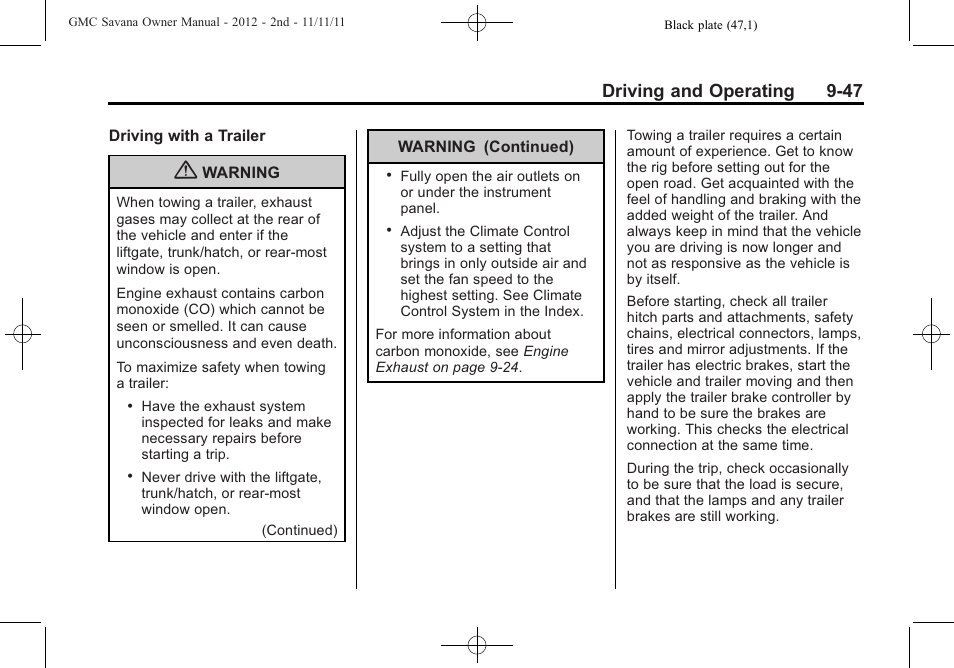 Driving and operating 9-47 | GMC 2012 Savana User Manual | Page 255 / 424