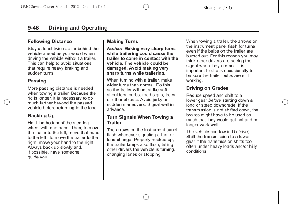 48 driving and operating | GMC 2012 Savana User Manual | Page 256 / 424