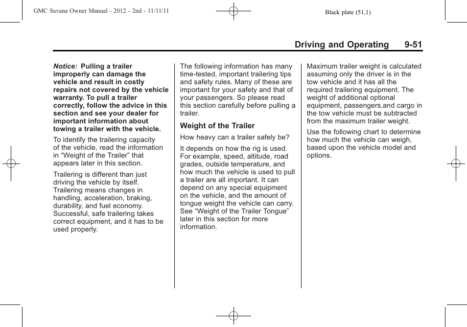 Driving and operating 9-51 | GMC 2012 Savana User Manual | Page 259 / 424