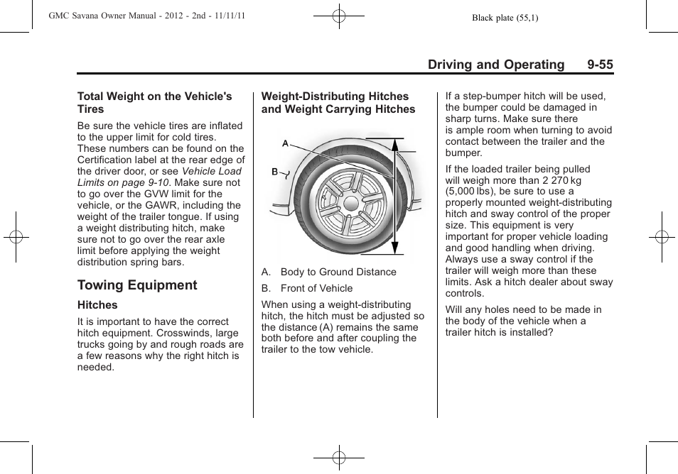 Towing equipment, Towing equipment -55, Task of driving | GMC 2012 Savana User Manual | Page 263 / 424