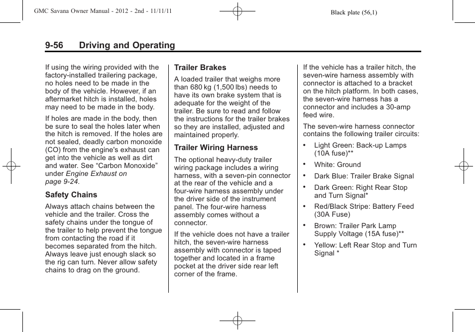 56 driving and operating | GMC 2012 Savana User Manual | Page 264 / 424