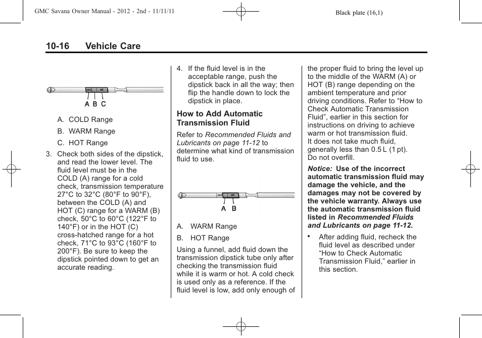 16 vehicle care | GMC 2012 Savana User Manual | Page 282 / 424