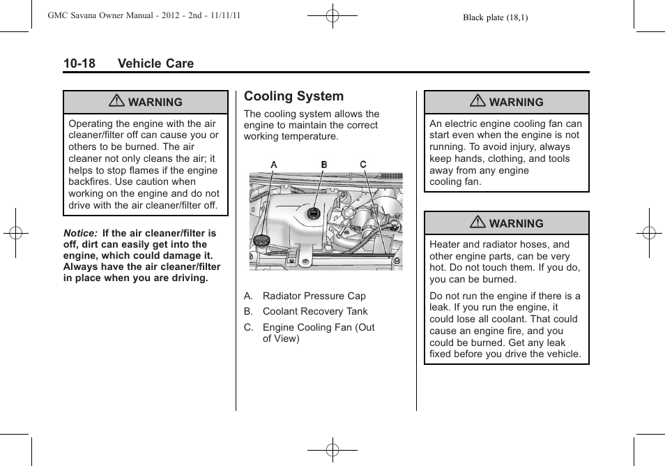 Cooling system, Cooling system -18 | GMC 2012 Savana User Manual | Page 284 / 424