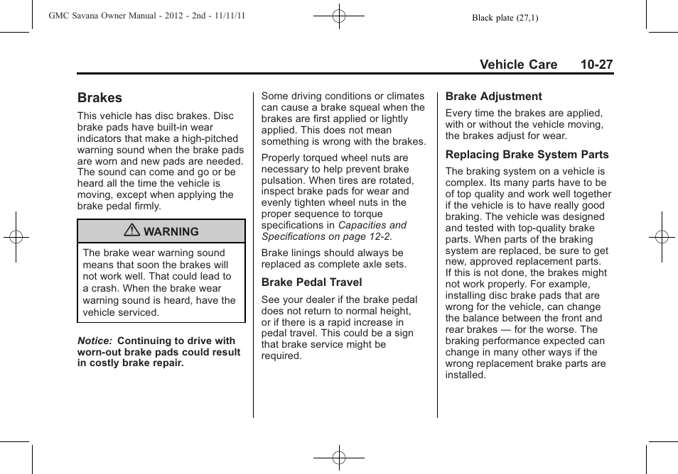 Brakes, Brakes -27, Replacement | GMC 2012 Savana User Manual | Page 293 / 424