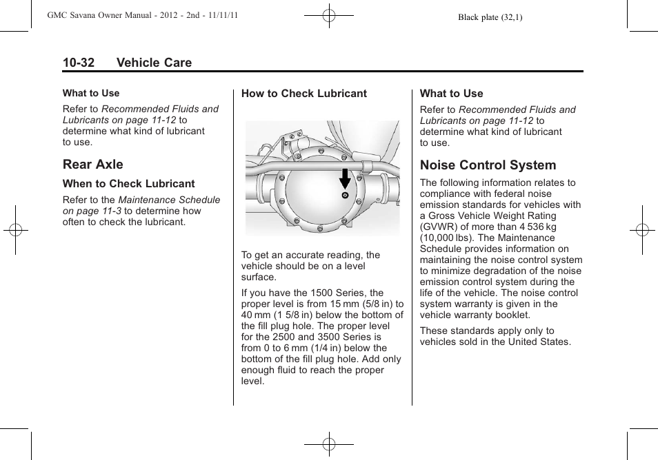 Rear axle, Noise control system, Rear axle -32 noise control system -32 | Fuses | GMC 2012 Savana User Manual | Page 298 / 424