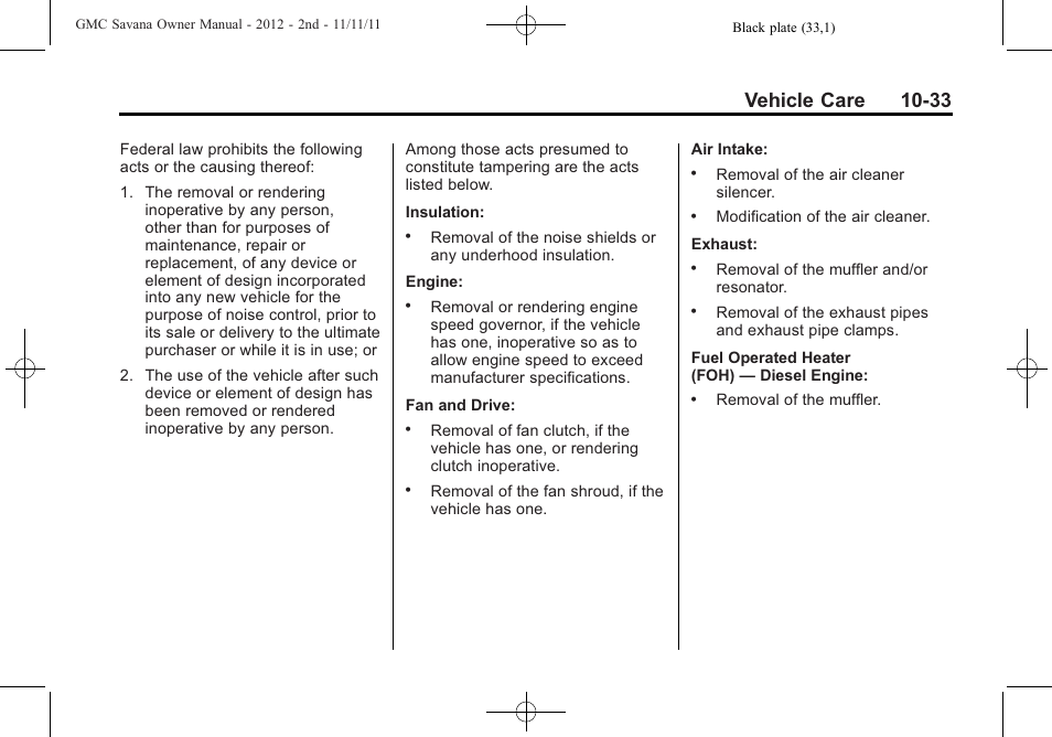 Vehicle care 10-33 | GMC 2012 Savana User Manual | Page 299 / 424