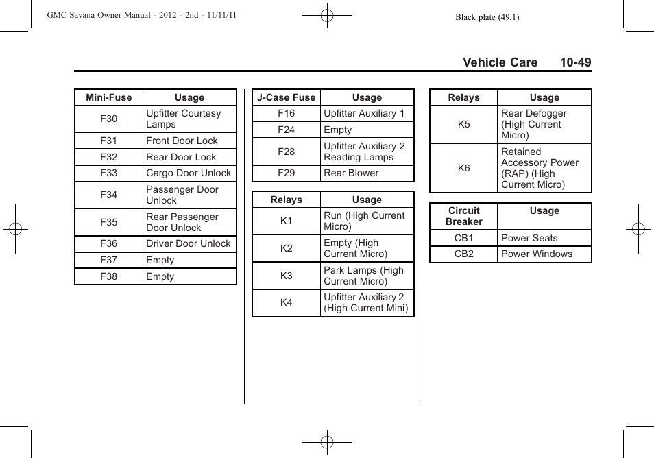 Vehicle care 10-49 | GMC 2012 Savana User Manual | Page 315 / 424