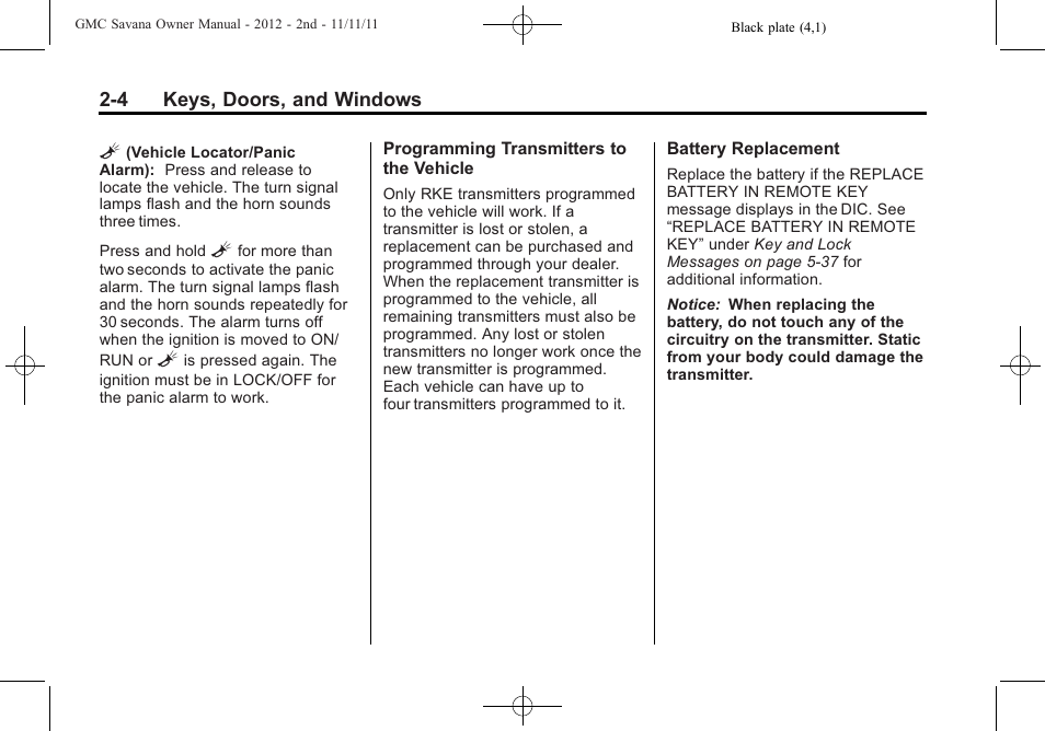 GMC 2012 Savana User Manual | Page 32 / 424