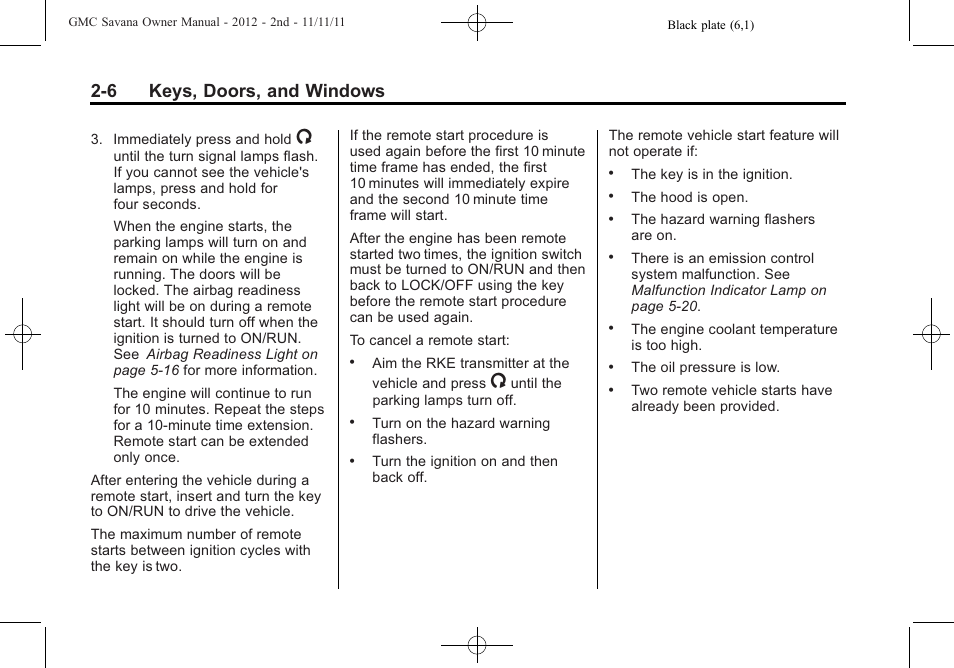 6 keys, doors, and windows | GMC 2012 Savana User Manual | Page 34 / 424