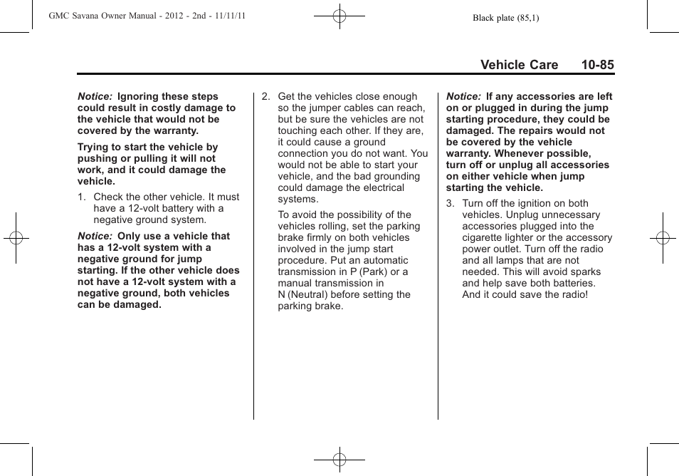 Vehicle care 10-85 | GMC 2012 Savana User Manual | Page 351 / 424