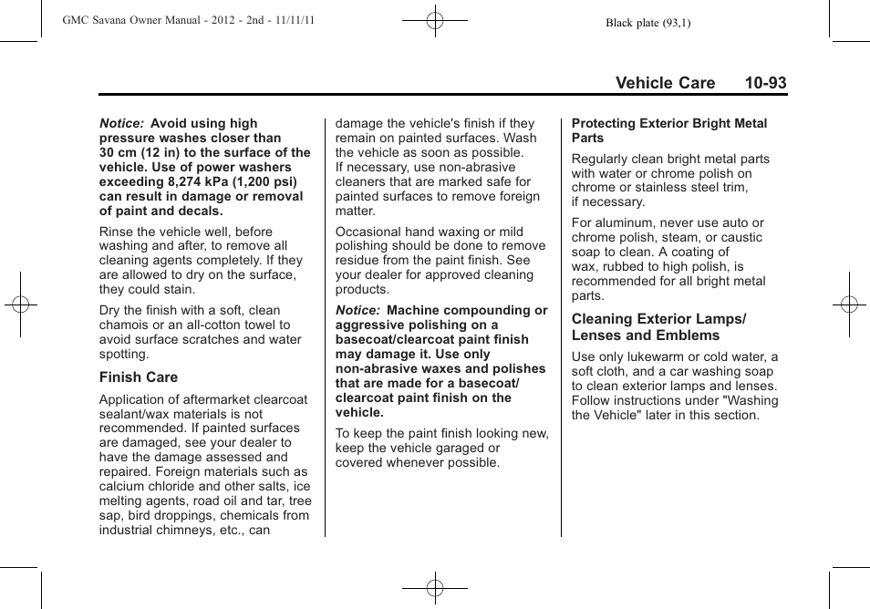 Vehicle care 10-93 | GMC 2012 Savana User Manual | Page 359 / 424