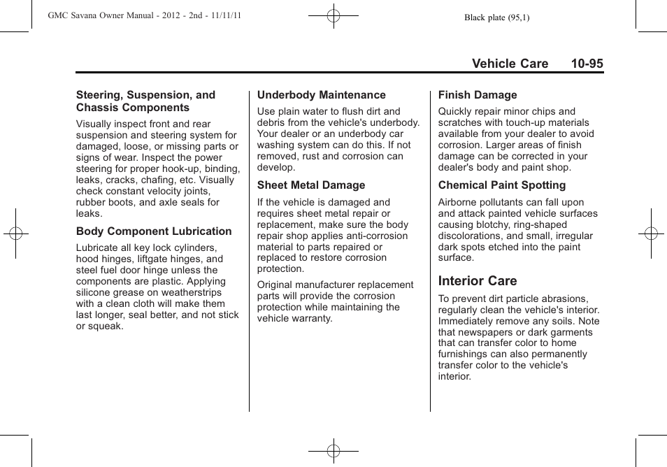 Interior care, Interior care -95 | GMC 2012 Savana User Manual | Page 361 / 424