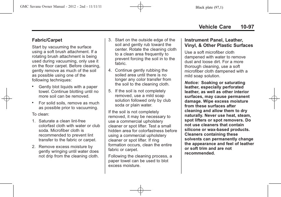 Vehicle care 10-97 | GMC 2012 Savana User Manual | Page 363 / 424