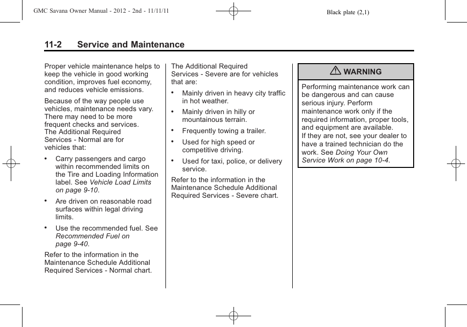 2 service and maintenance | GMC 2012 Savana User Manual | Page 366 / 424