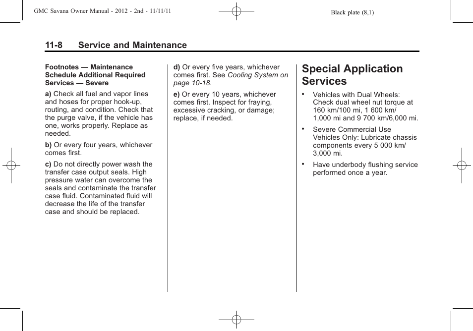 Special application services, Special application, Services -8 | 8 service and maintenance | GMC 2012 Savana User Manual | Page 372 / 424