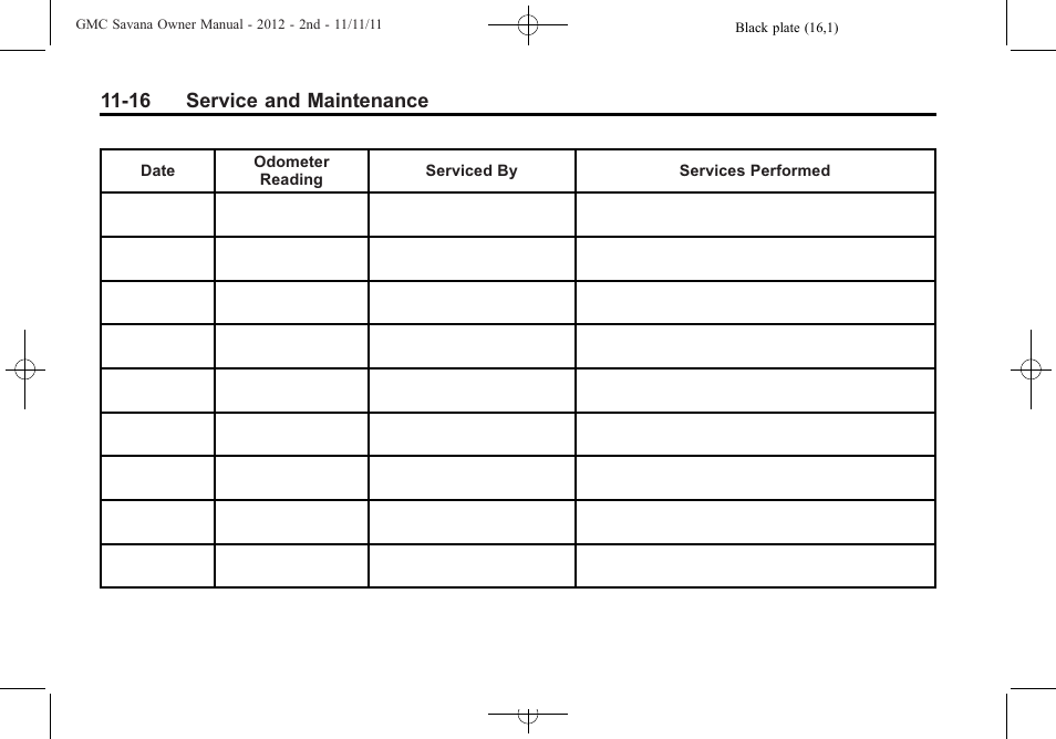 16 service and maintenance | GMC 2012 Savana User Manual | Page 380 / 424