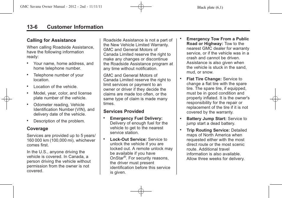 6 customer information | GMC 2012 Savana User Manual | Page 394 / 424