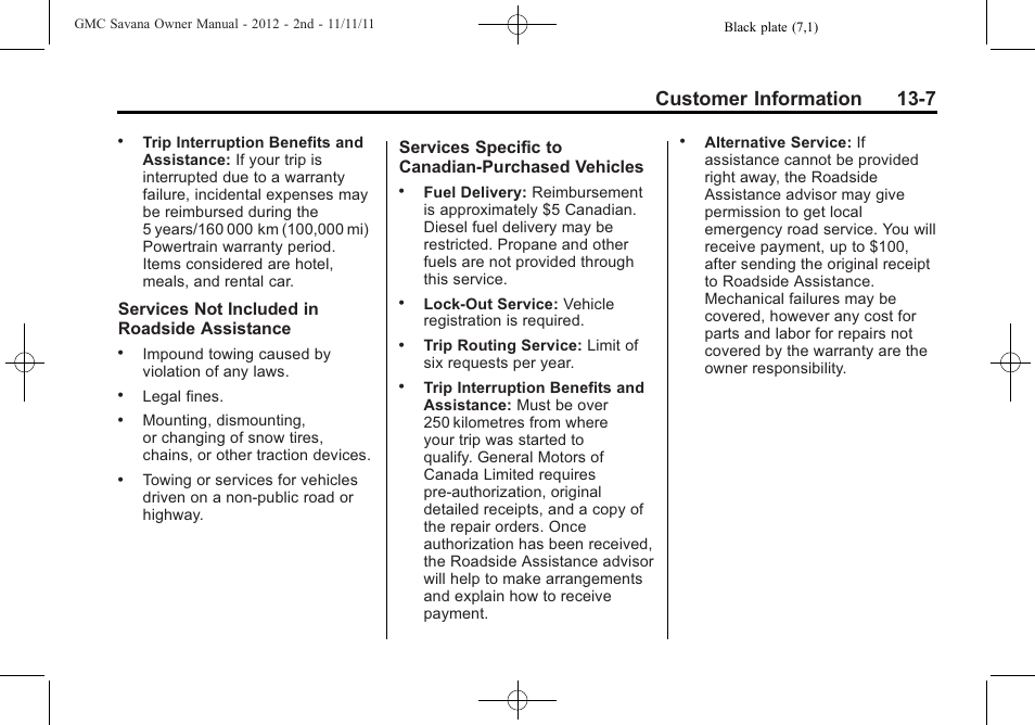 Customer information 13-7 | GMC 2012 Savana User Manual | Page 395 / 424