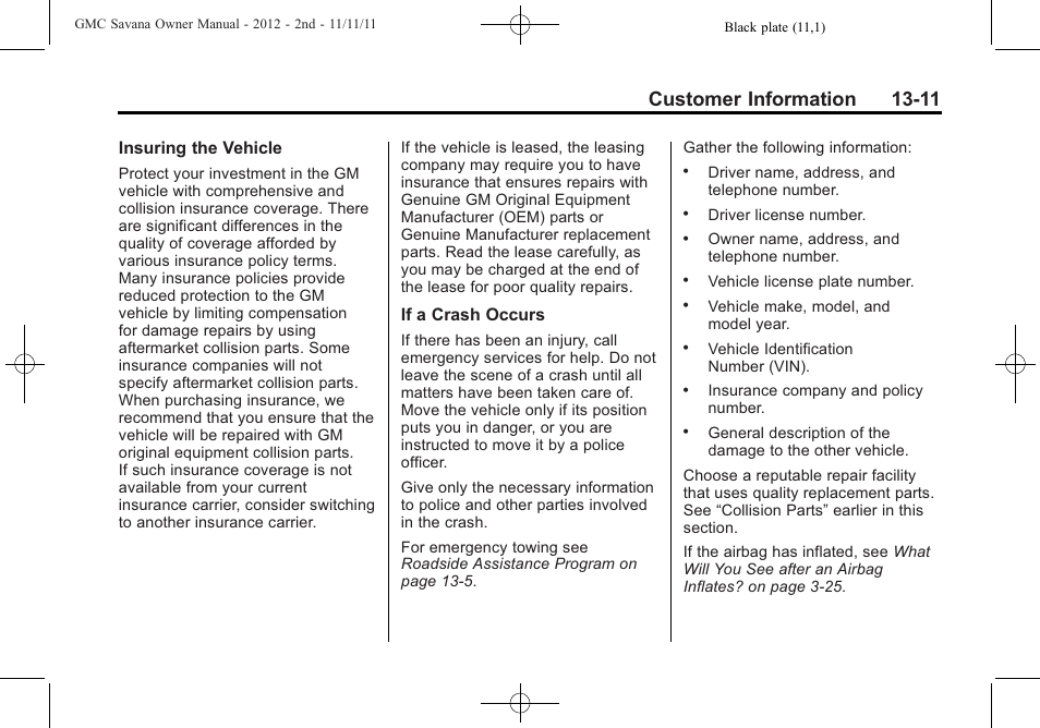 Customer information 13-11 | GMC 2012 Savana User Manual | Page 399 / 424