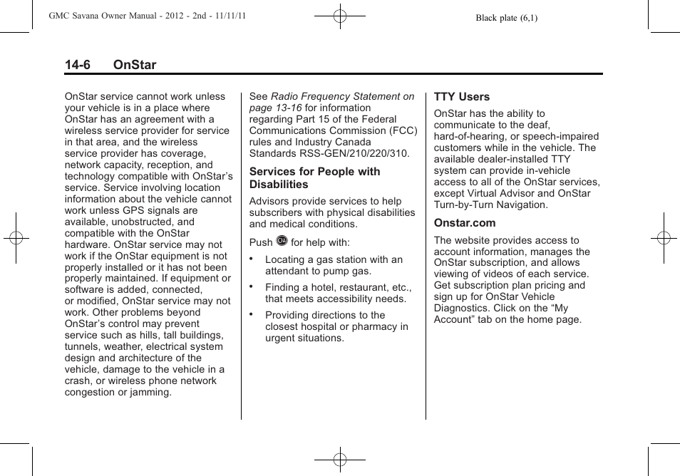 6 onstar | GMC 2012 Savana User Manual | Page 410 / 424