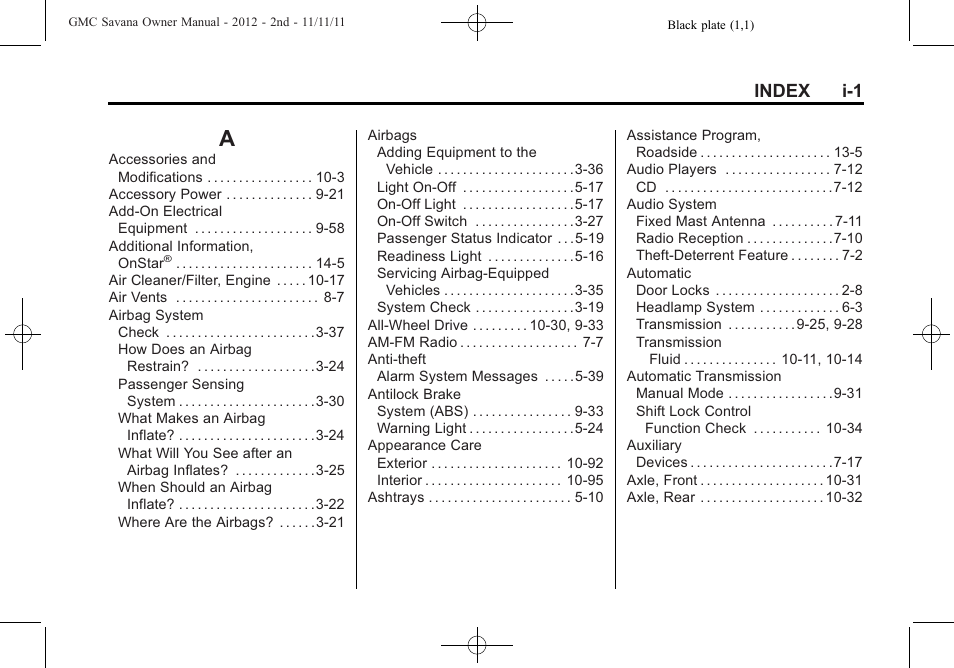 Index, Index_a, Index i-1 | GMC 2012 Savana User Manual | Page 413 / 424