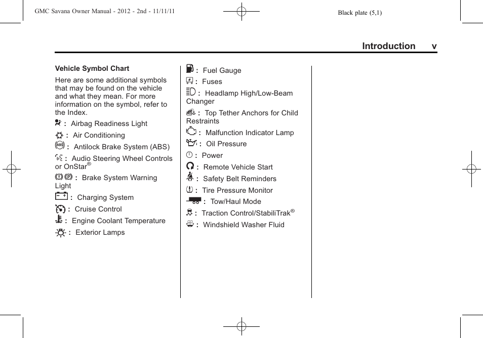 GMC 2012 Savana User Manual | Page 5 / 424