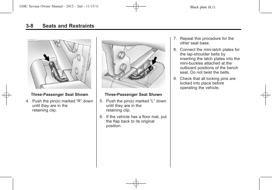 8 seats and restraints | GMC 2012 Savana User Manual | Page 56 / 424