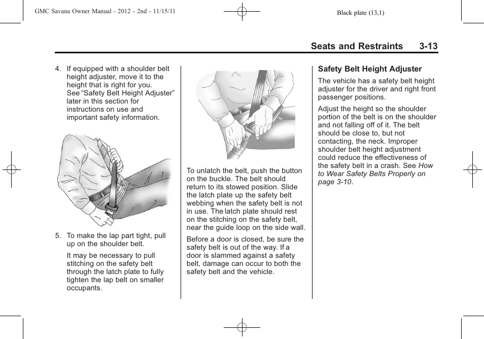 Seats and restraints 3-13 | GMC 2012 Savana User Manual | Page 61 / 424