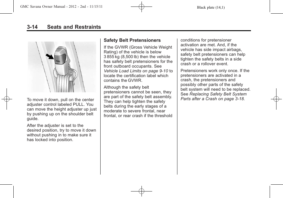 14 seats and restraints | GMC 2012 Savana User Manual | Page 62 / 424